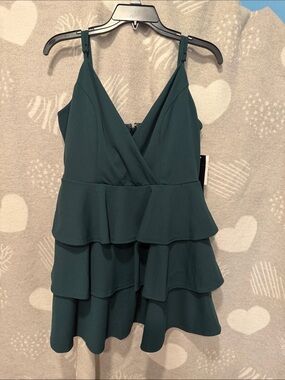 Trixxi Dark Teal Tiered Ruffle Mini Dress